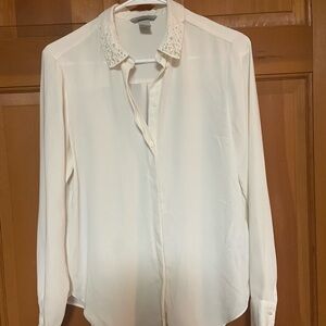 Elegant White Blouse with Embellished Collar